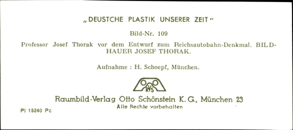 Stereo spatial image photo &quot;German sculpture of our time&quot;, no. 109 Sculptor Josef Thorak in front of a draft