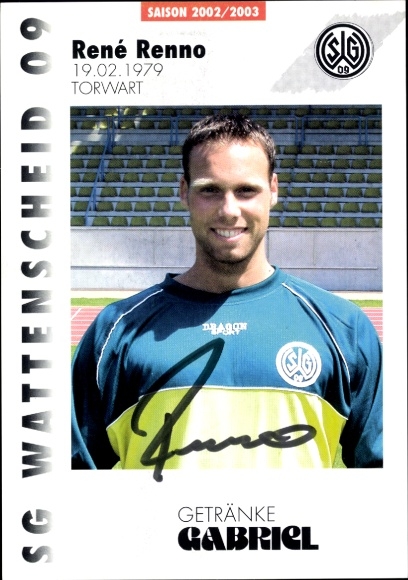 Autograph card footballer René Renno, SG Wattenscheid 09, autograph