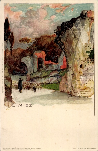 Kunstenaar litho Wielandt, Manuel, Cimiez Alpes Maritimes, Ruïnes