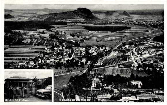 Ak Rielasingen in Baden, Kiosk v. Ed Enderes, Fliegeraufnahme