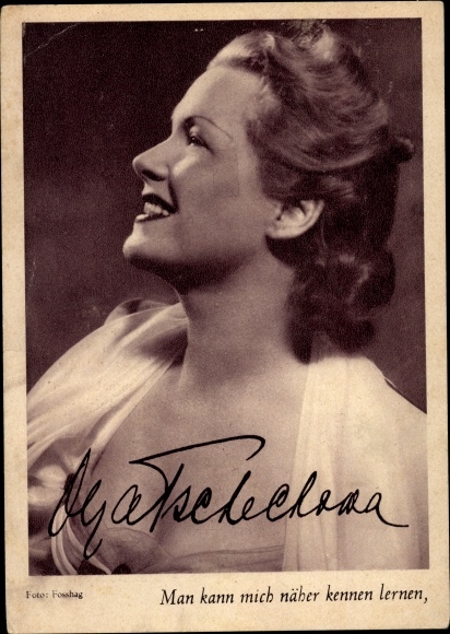 Ak-actrice Olga Chechowa, advertentie voor Stern, handtekening
