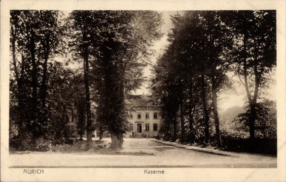 Postcard Aurich in East Frisia, historical building, barracks, trees, photography