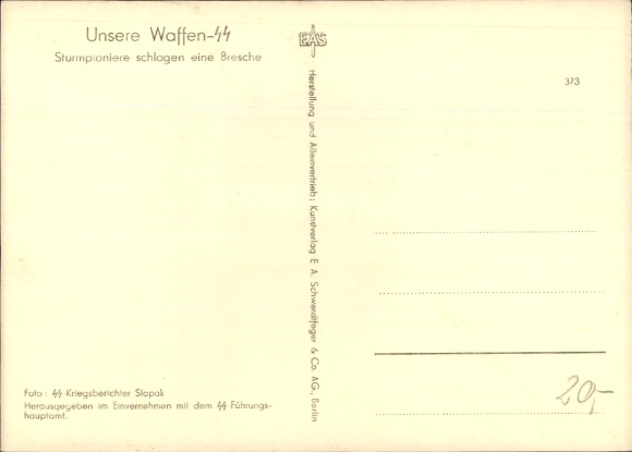Postcard Waffen SS, Sturmpioniere make a breach, barbed wire
