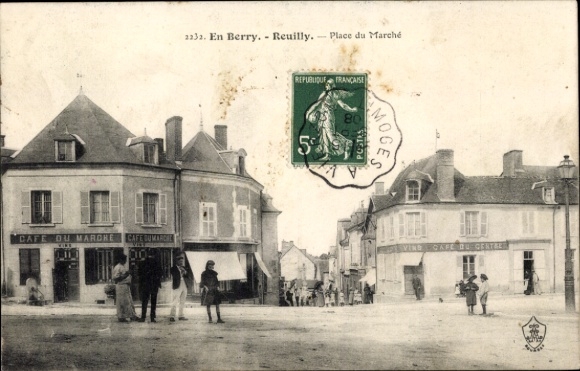 Ansichtkaart Parijs XII Reuilly, marktplein met café, architectuur, poststempel, Franse Republiek