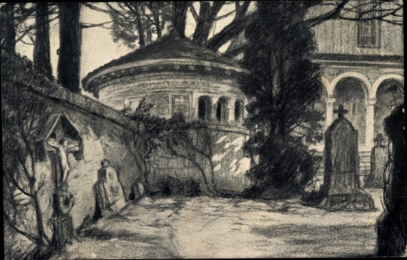 Artist PC Beuron Württemberg, view from the cemetery, tombstones