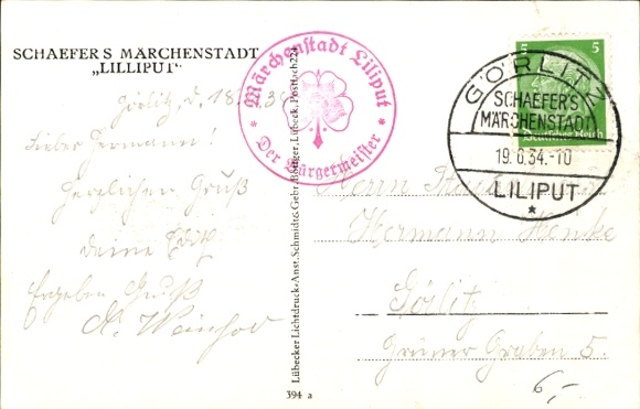 Postcard Schaeffer's Fairytale Town of Lilliput