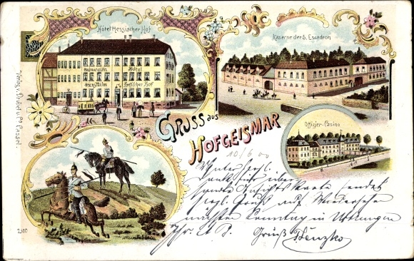 Litho Hofgeismar in Nordhessen, Kaserne 5. Escadron, Offizierkasino, Hotel Hessischer Hof