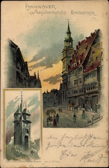 Kunstenaar Litho Hammel, Otto, Hannover in Nedersaksen, Aegidienkirche, Breitestrasse