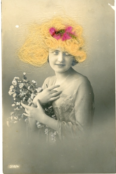 Real hair Postcard portrait of a woman, flowers