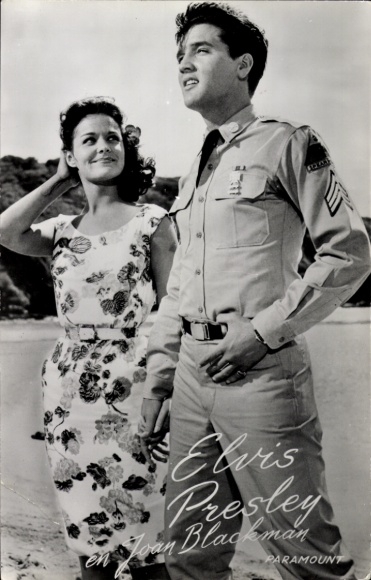 Piosenkarz i aktor Elvis Presley, portret, film Blue Hawaii, aktorka Joan Blackman
