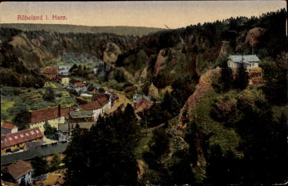 Postcard Rübeland Oberharz am Brocken, landscape photograph, Rübeland i. Harz., hills, houses