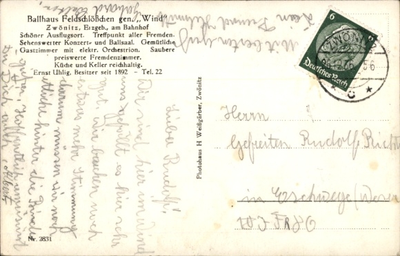 Postcard Zwönitz in the Ore Mountains Saxony, Ballhaus Feldschlößchen, called Wind, interior view