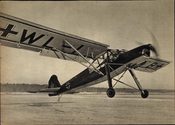 Postcard Fieseler Storch, slow flight, liaison aircraft