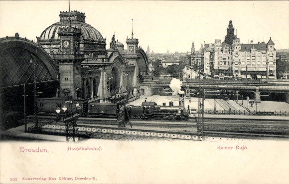Postcard Dresden Altstadt Seevorstadt, Main Station, Kaiser-Café