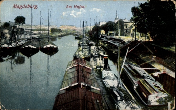 Postcard Magdeburg an der Elbe, Am Hafen