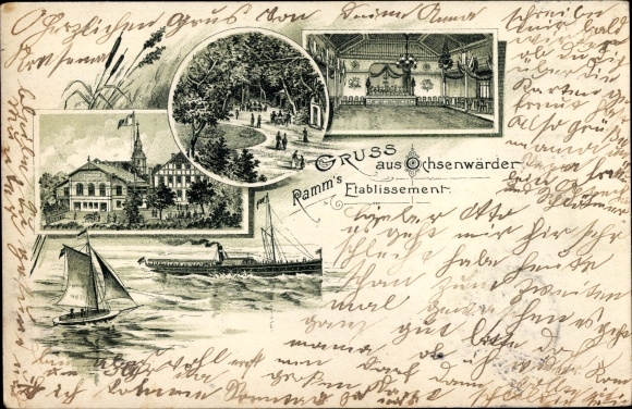 Chromo-Litho Hamburg Bergedorf Ochsenwerder Ochsenwaerder, Ramm&#39;s establishment, interior view