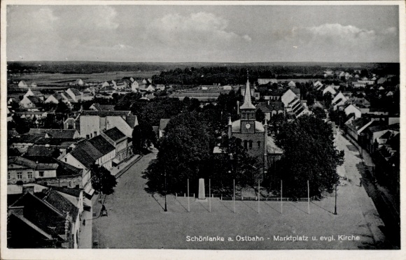 Ak Trzcianka Schönlanke Ostbahn Poznań Posen, Marktplatz, Ev. Kirche