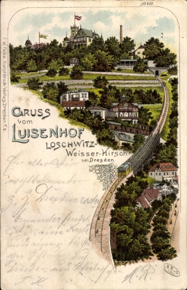 Chromo-Litho Dresden Loschwitz, Luisenhof, mountain railway, funicular railway