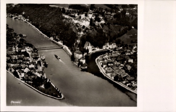 Postcard Passau in Lower Bavaria, aerial photograph