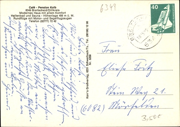 Postcard Breitscheid in Hesse, Café Pension Kolb