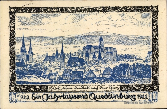 Artist Postcard Spitzmann, Quedlinburg in the Harz, long view, millennium celebrations 1922