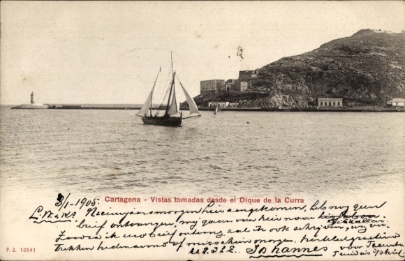 Postcard Cartagena Murcia España, Vistas tomadas desde el Dique de la Curra