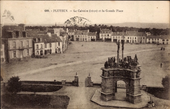 KP Pleyben Finistère, Le Calvaire (1650), Grande Place, architektura, wyraźny widok