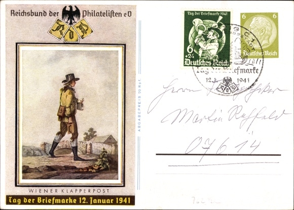 Ganzsachen Ak Wiener Klapperpost, Tag der Briefmarke, 12 Januar 1941, KDF
