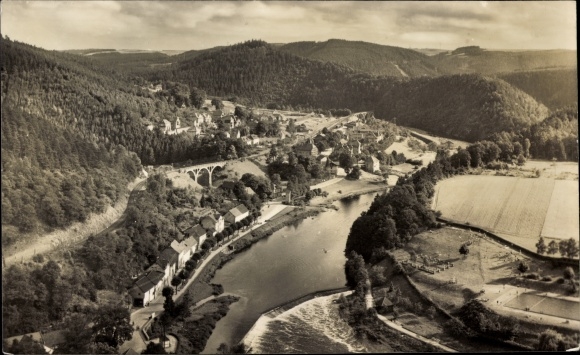 Postcard Ziegenrück on the Saale Thuringia, view from the Schlossberg