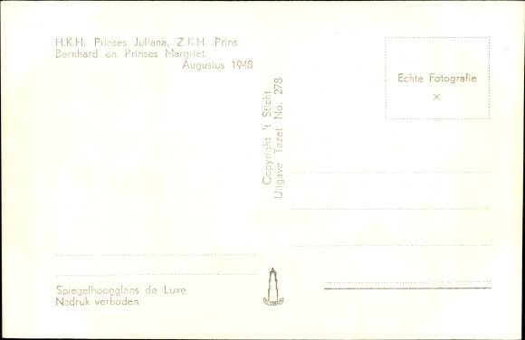 Postcard Juliana of the Netherlands and Prince Bernhard of the Netherlands, portrait 1948