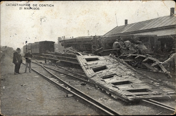 Postcard Contich Kontich Flanders Antwerp, Catastrophe 21 May 1908, railway accident