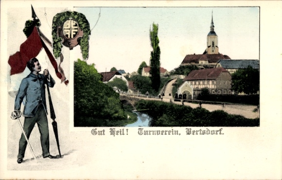 passe-partout Ak Bertsdorf in Oberlausitz, stadszicht, gymnastiekclub Bertsdorf