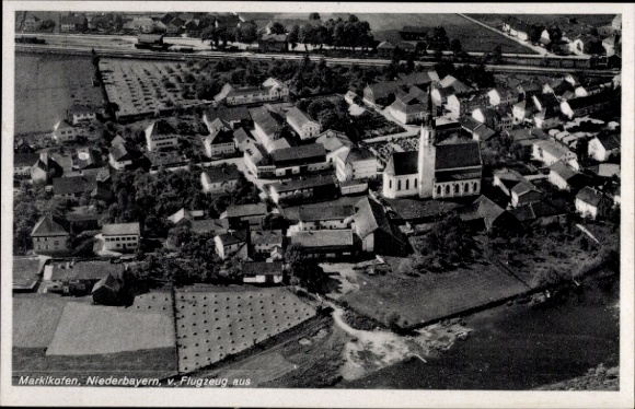 Postcard Marklkofen Lower Bavaria, aerial photograph