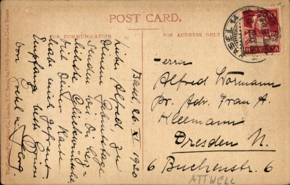 Postcard Dresden Blasewitz, Two children sit on a bench. The girl holds her hand in front of her...