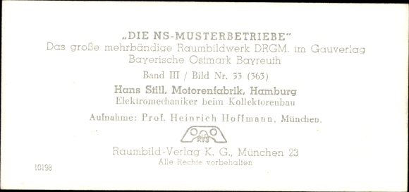 Stereo spatial image photo &quot;The NS model companies&quot;, III 53, No. 363, Hans Still, engine factory Hamburg