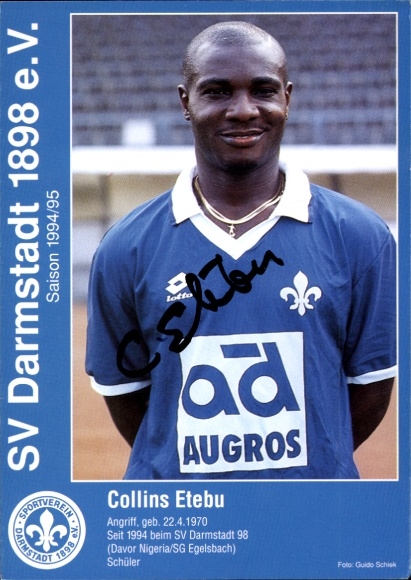 Autogrammkarte Fußballer Collins Etebu, SV Darmstadt 98, Autogramm