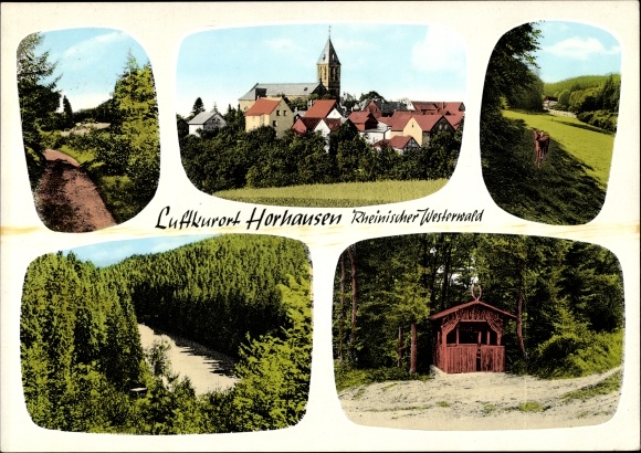 PC Horhausen Westerwald Rhineland Palatinate, partial view, church, Hotel Paganetti, forest, part of the way