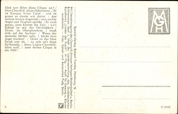 Postcard The Song of the Liar Lords, Willi Rudek, Anti England, II. WW