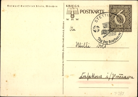 Postal stationery artist Postcard Klein, Gottfried, Danzig is German