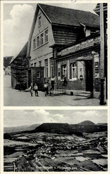 Postcard Oeschingen Öschingen Mössingen in Württemberg, aerial photograph, inn and butcher shop z. Lamm