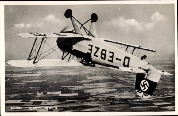 Postcard Bücker Jungmann Bü 131 B, D EBZE, combat aircraft, Luftwaffe, II WW