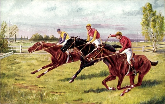 Kunstenaar Ak Donadini, AE, Jockeys op paarden, Springen
