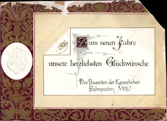 Postkantoor Nieuwjaarsgroeten - van de ambtenaren van Imperial Railway Post No. 21 1891