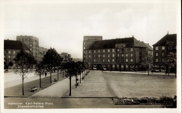Postcard Hanover, Karl Peters Platz, Stresemannallee