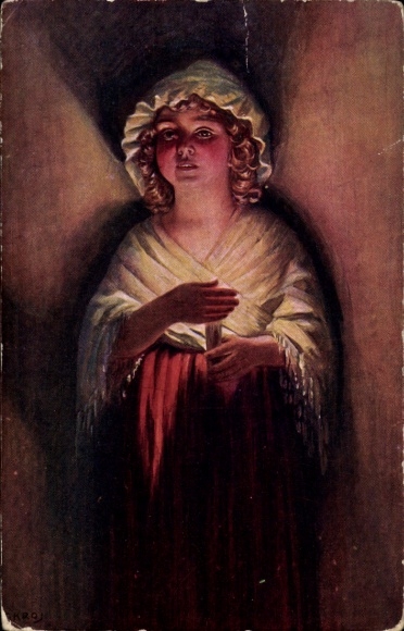 Künstler Ak T. Kroj, Gute Nacht, Mädchen mit Schlafhaube, Kerze
