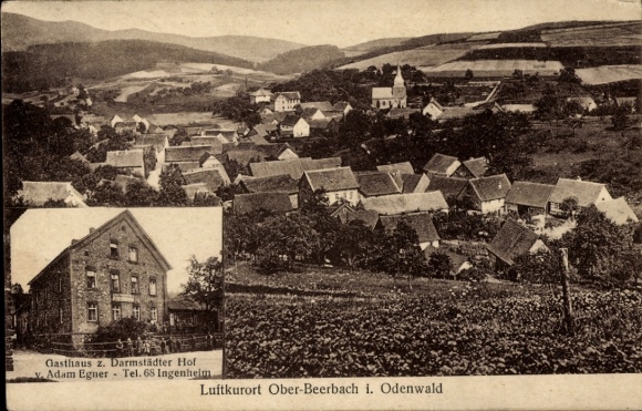 Ak Ober Beerbach Seeheim Jugenheim an der Bergstraße, Gasthaus Darmstädter Hof, Totalansicht