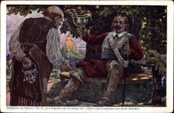 Song artist Postcard Baluschek, Hans, give me a drink in the helmet, folk songs 19