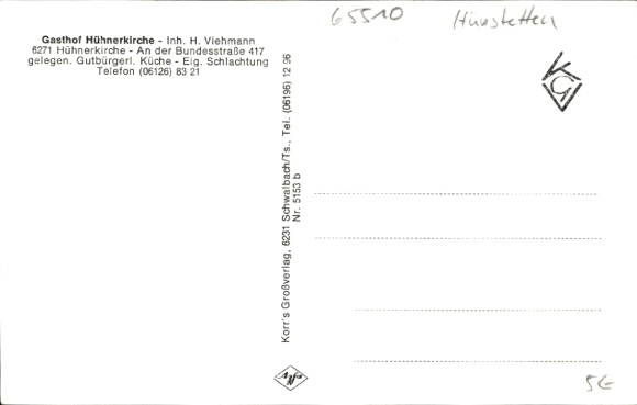 Postcard Hünstetten im Taunus, Gasthof Hühnerkirche