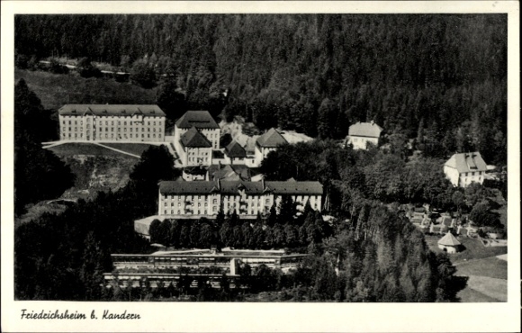 Postcard Kandern in the Black Forest Baden, aerial view of Friedrichsheim, forest landscape, several buildings
