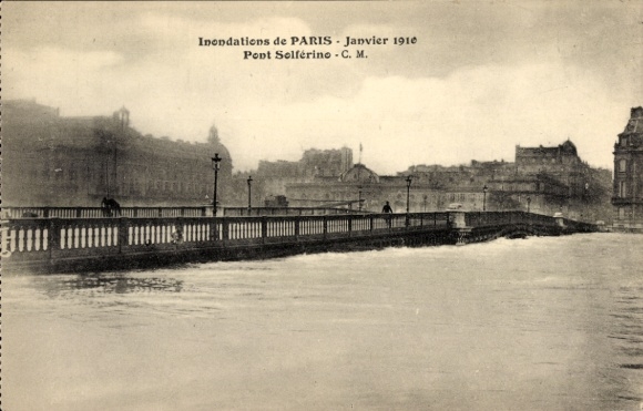 PC Paris VII, Le Pont de Solferino, flood January 1910